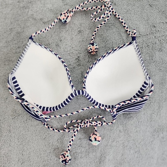 Victoria's Secret Bikini Top Womens 34B Blue White Pink The Fabulous Striped - Picture 4 of 8